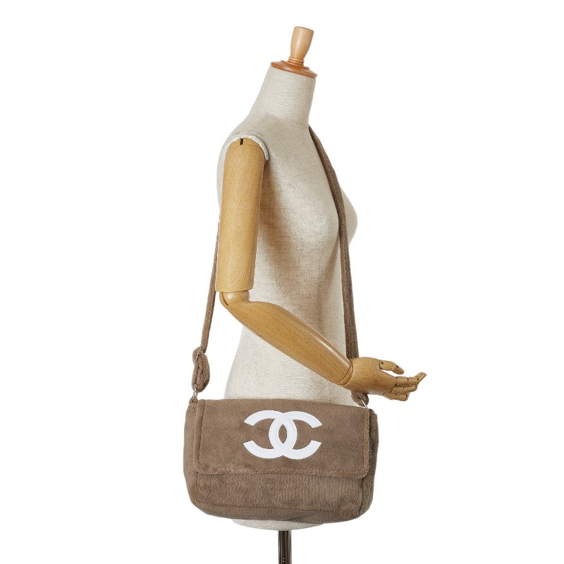 Chanel Coco Mark Shoulder Bag Beige White Pile