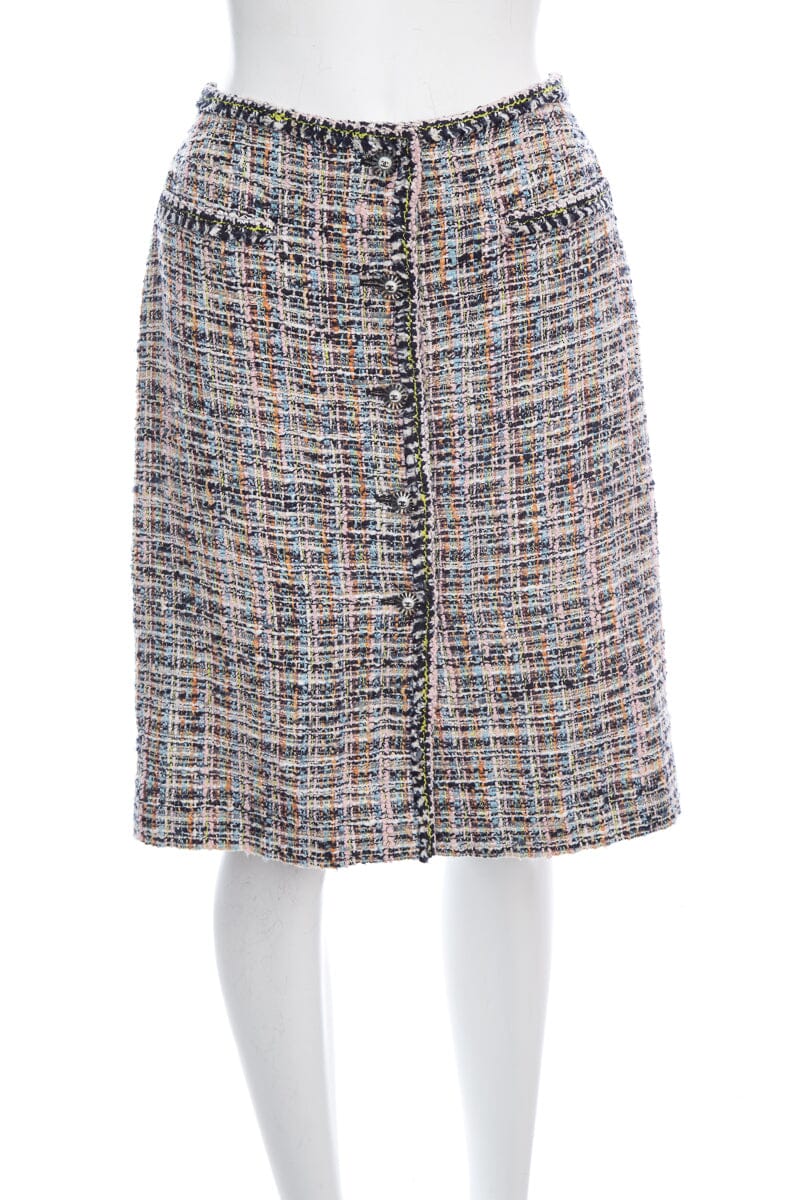 Chanel Multicolor Tweed Button Down Skirt SZ 40
