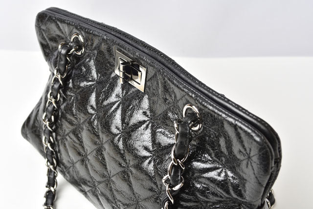 Chanel Patent Leather Tote Bag Vintage Quilted Black
