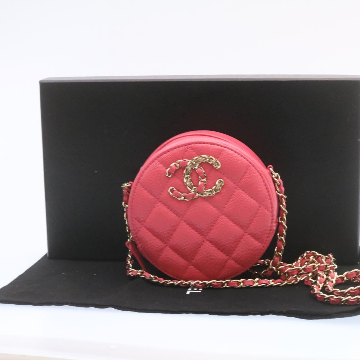 CHANEL Matelasse Caviar Skin Chain Shoulder Bag Pink CC 23651A