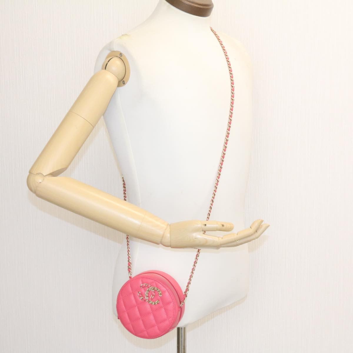 CHANEL Matelasse Caviar Skin Chain Shoulder Bag Pink CC 23651A