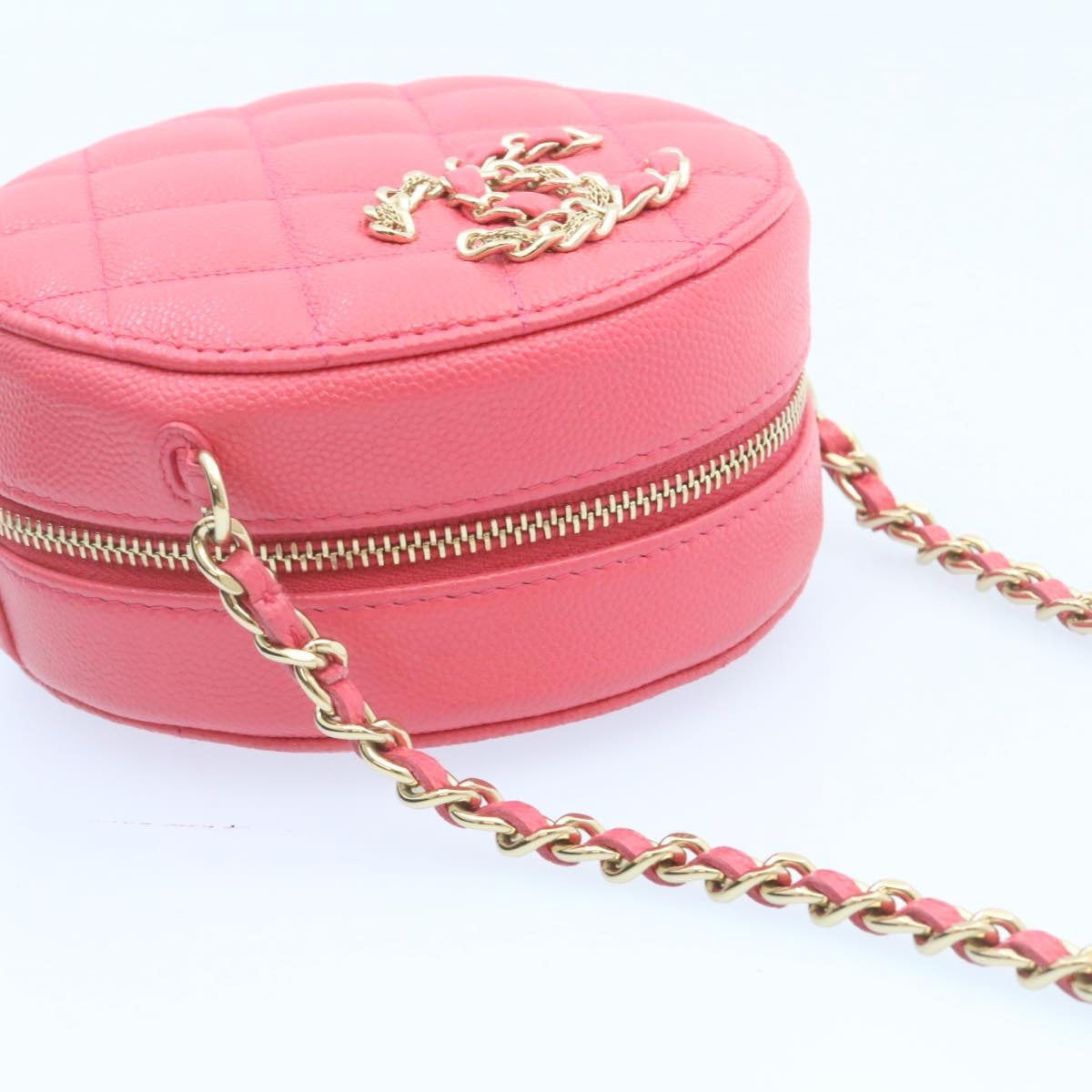 CHANEL Matelasse Caviar Skin Chain Shoulder Bag Pink CC 23651A