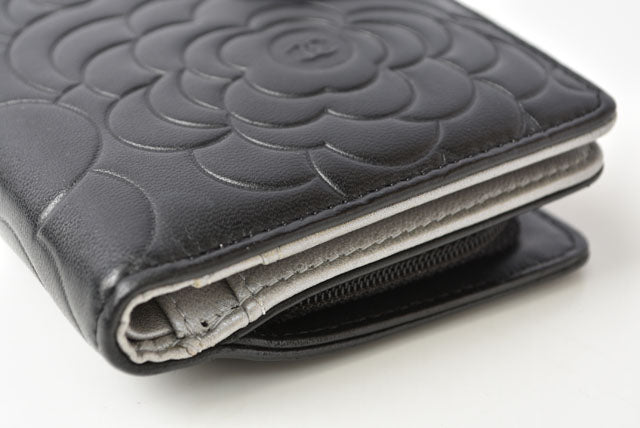Chanel Leather Folding Wallet A50087 Black/Silver