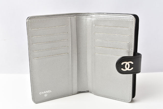 Chanel Leather Folding Wallet A50087 Black/Silver