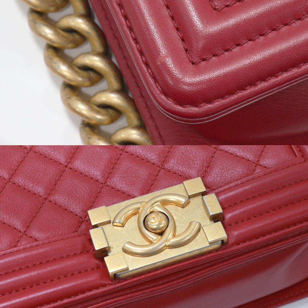 Chanel Boy Chain Shoulder Bag Lambskin Red A67085