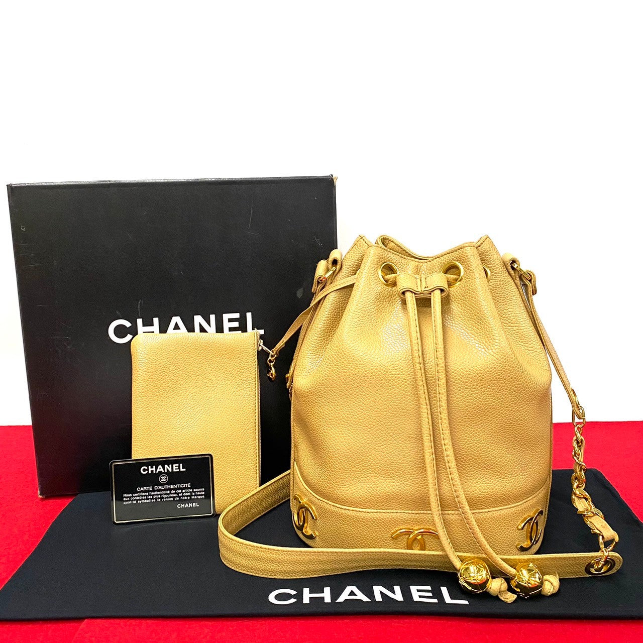 Chanel Triple CC Caviar Bucket Shoulder Bag Leather Crossbody Bag