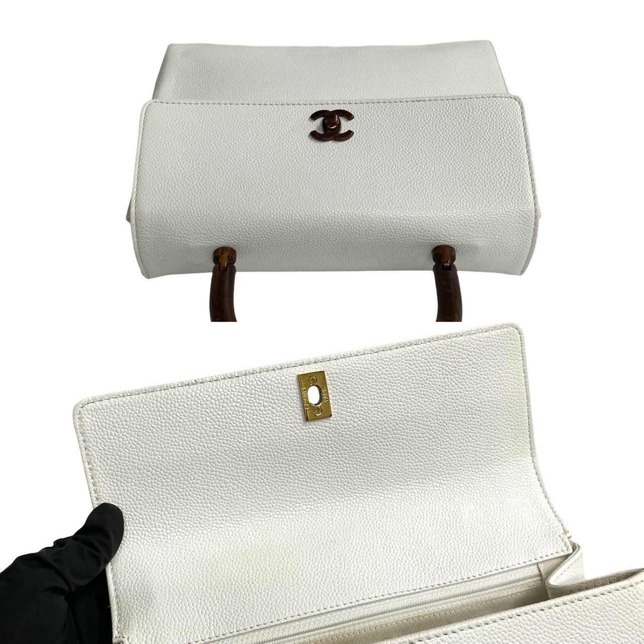 Chanel CC Caviar Top Handle Bag Leather Handbag