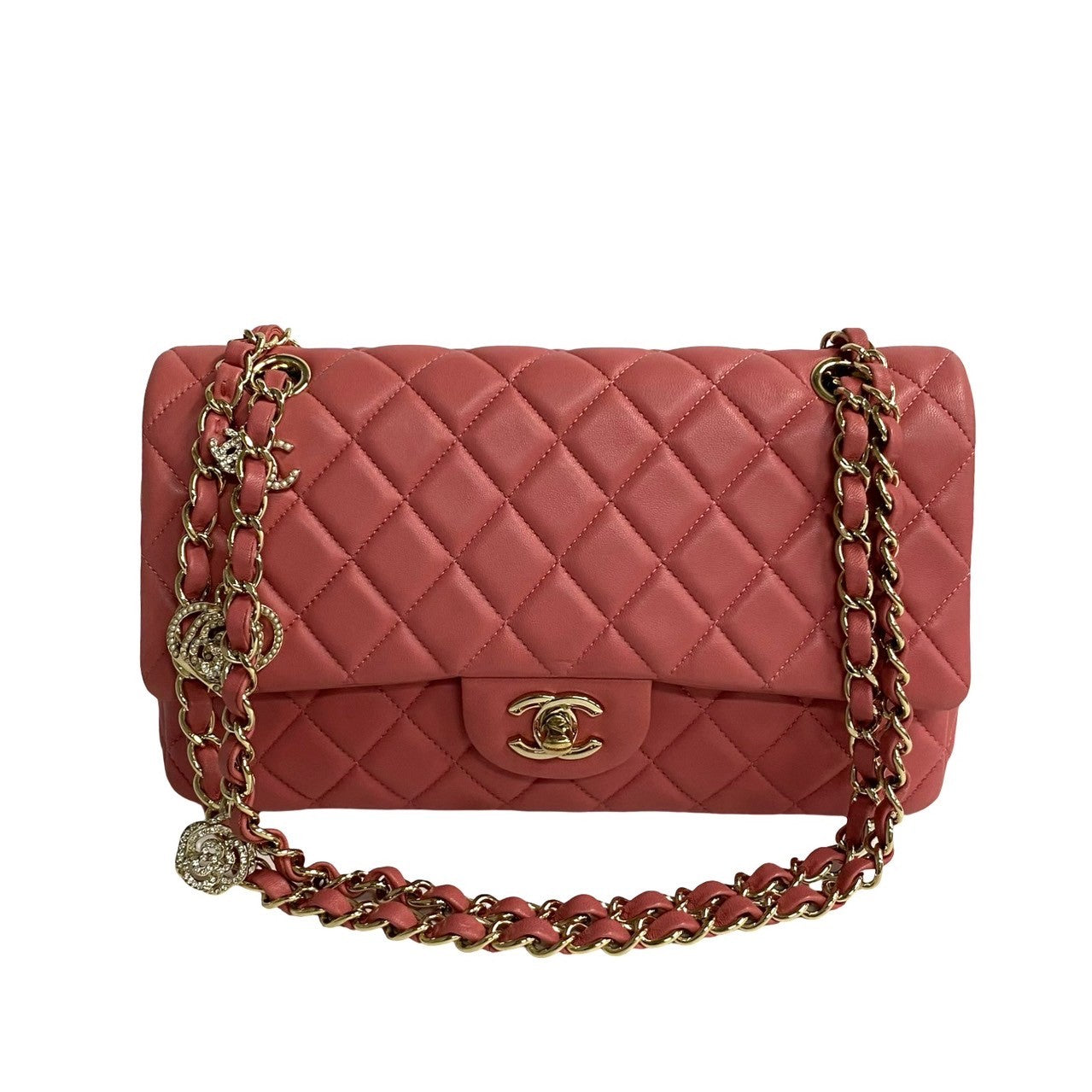 Chanel Medium Classic Single Flap Charm Bag Leather Crossbody Bag