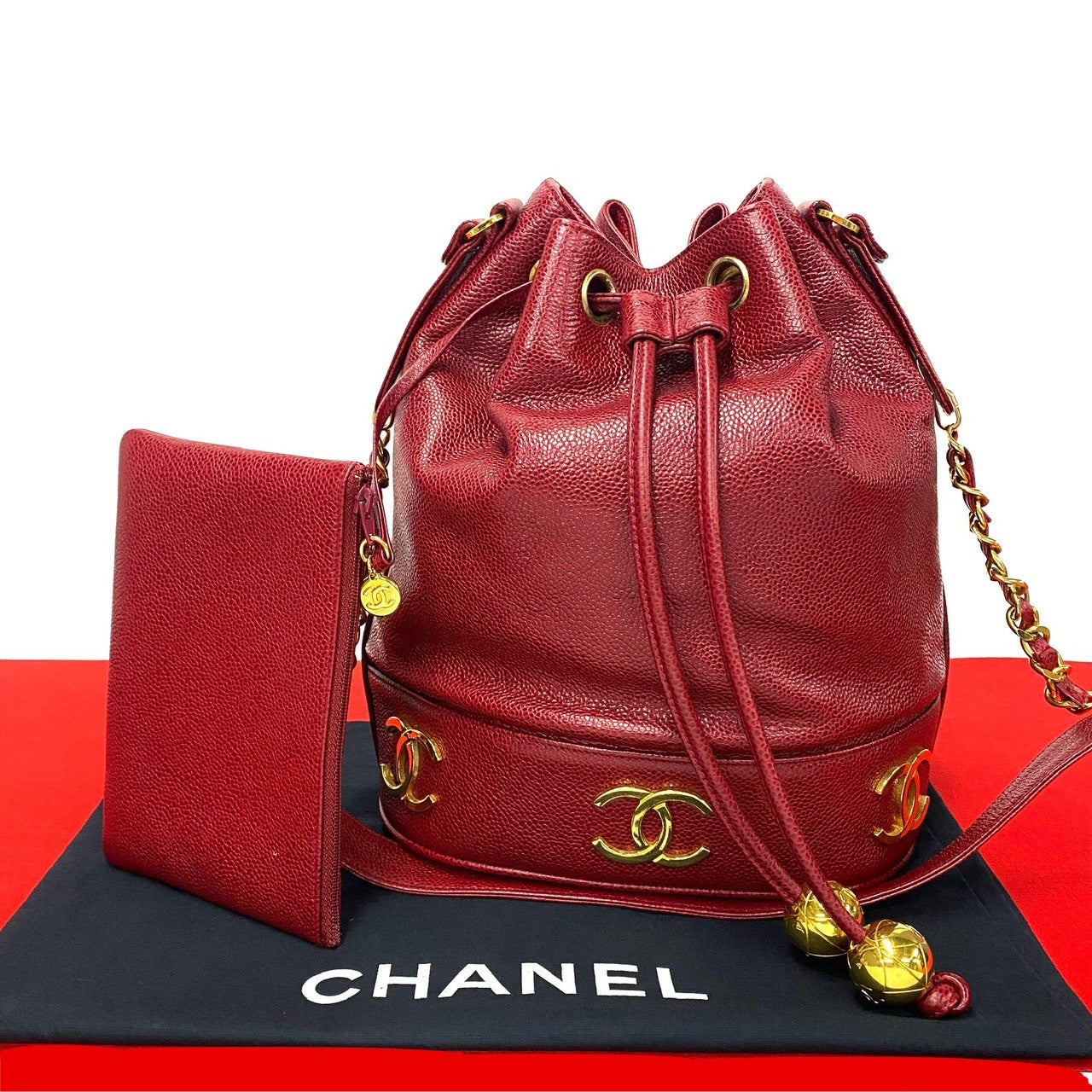 Chanel Triple CC Caviar Bucket Bag Leather Crossbody Bag in New Condition