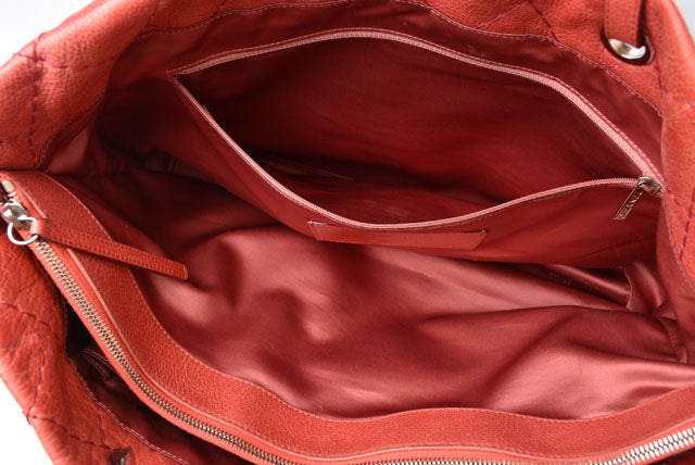 Chanel Quilted Leather Shoulder Tote Bag Dark Pink/Silver