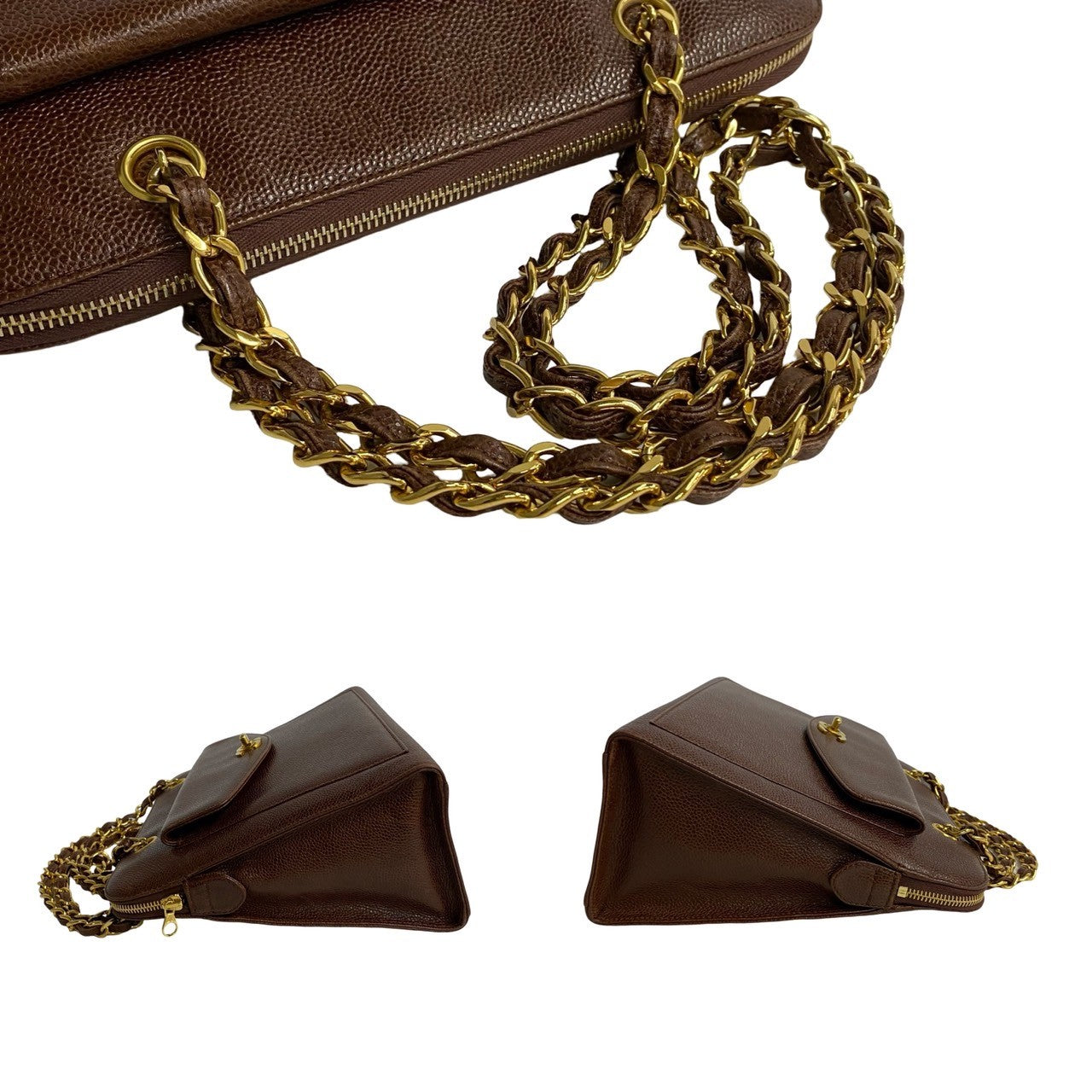 Chanel Caviar Chain Shoulder Bag Brown