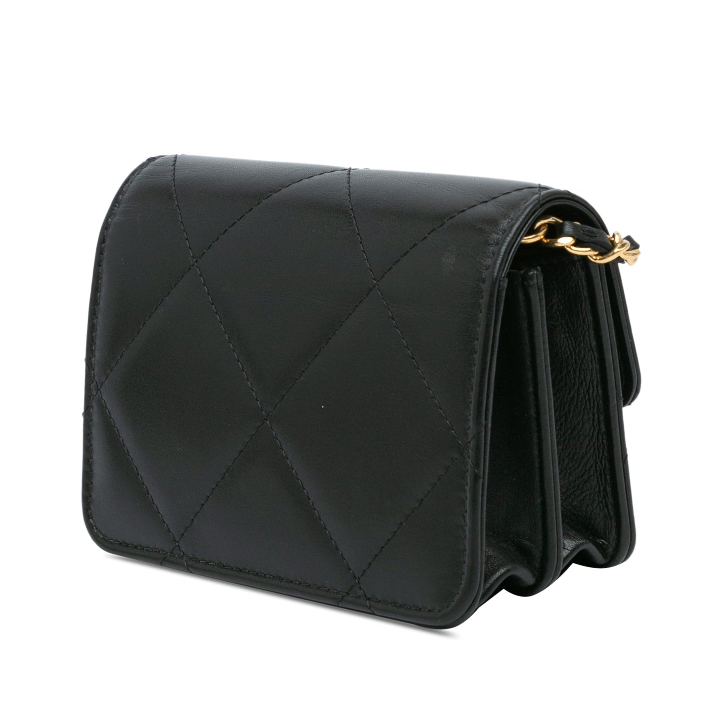 Black Chanel Quilted Calfskin Strass Card Holder On Chain Crossbody Bag