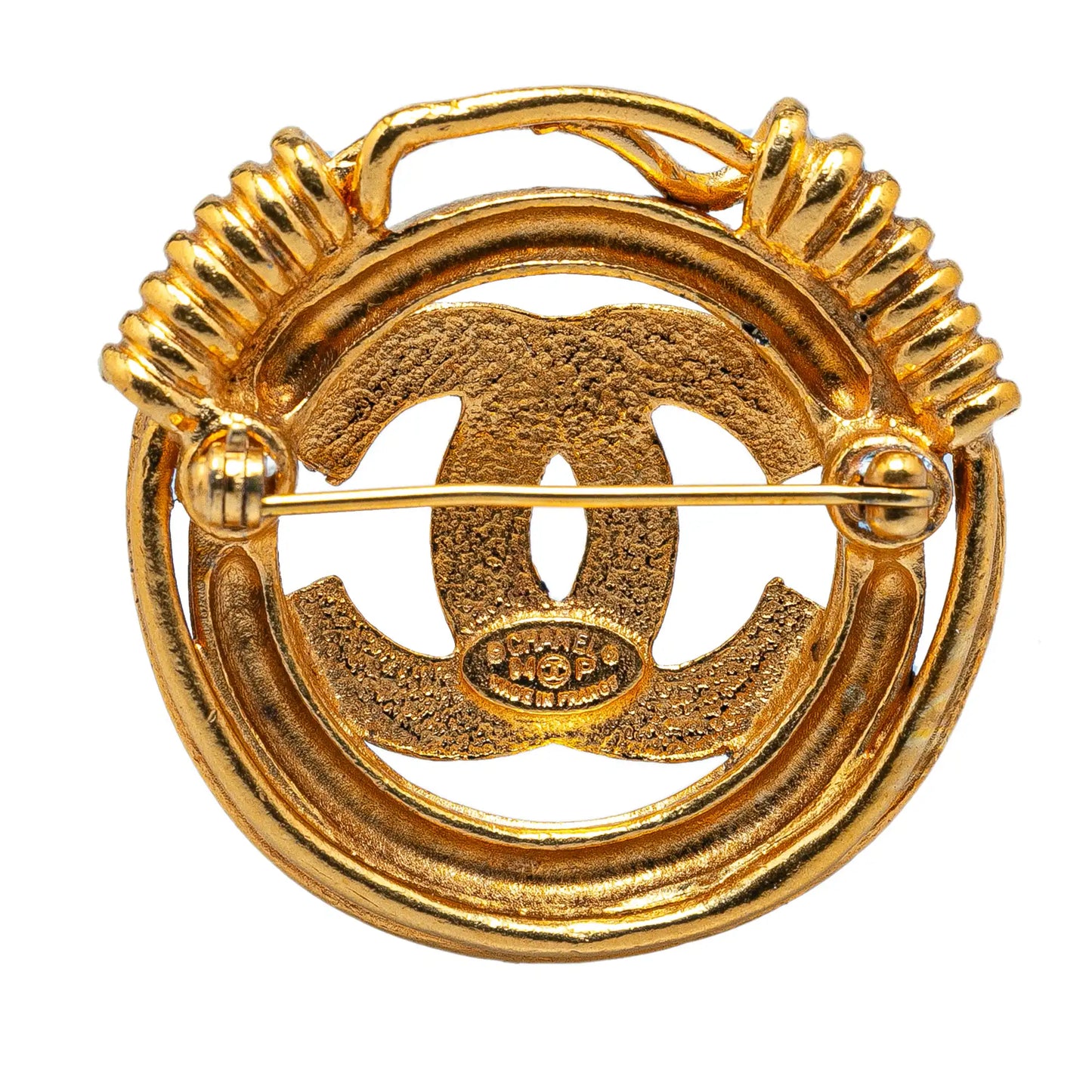 Gold Chanel Gold Plated CC Brooch