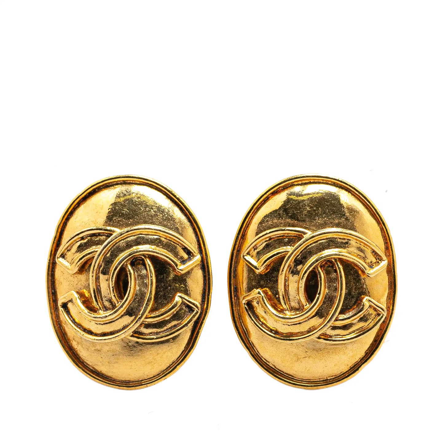 Gold Chanel Gold Plated CC Clip On Earrings