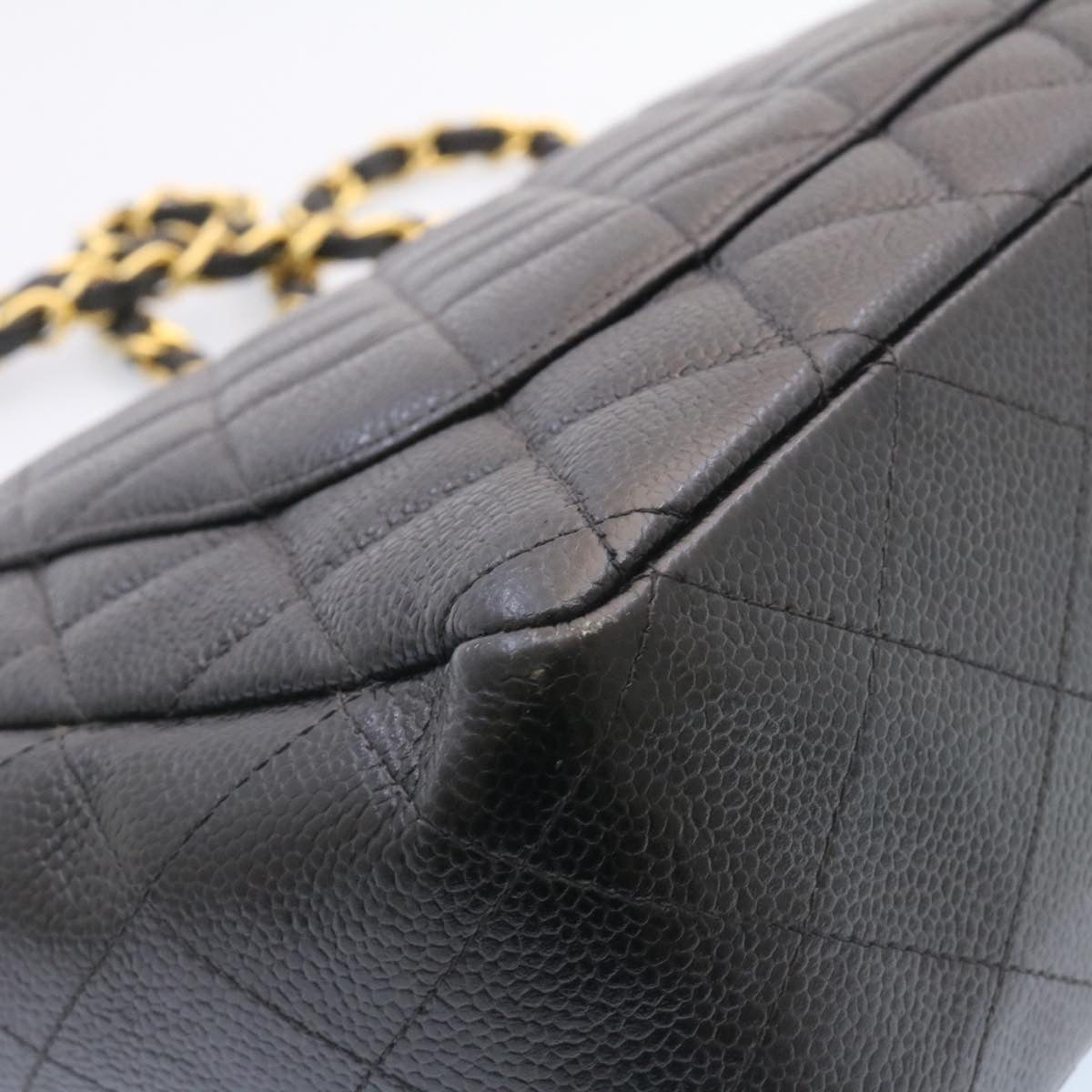 CHANEL Big Matelasse Flap Chain Shoulder Bag Caviar Skin Black Gold 25984SA