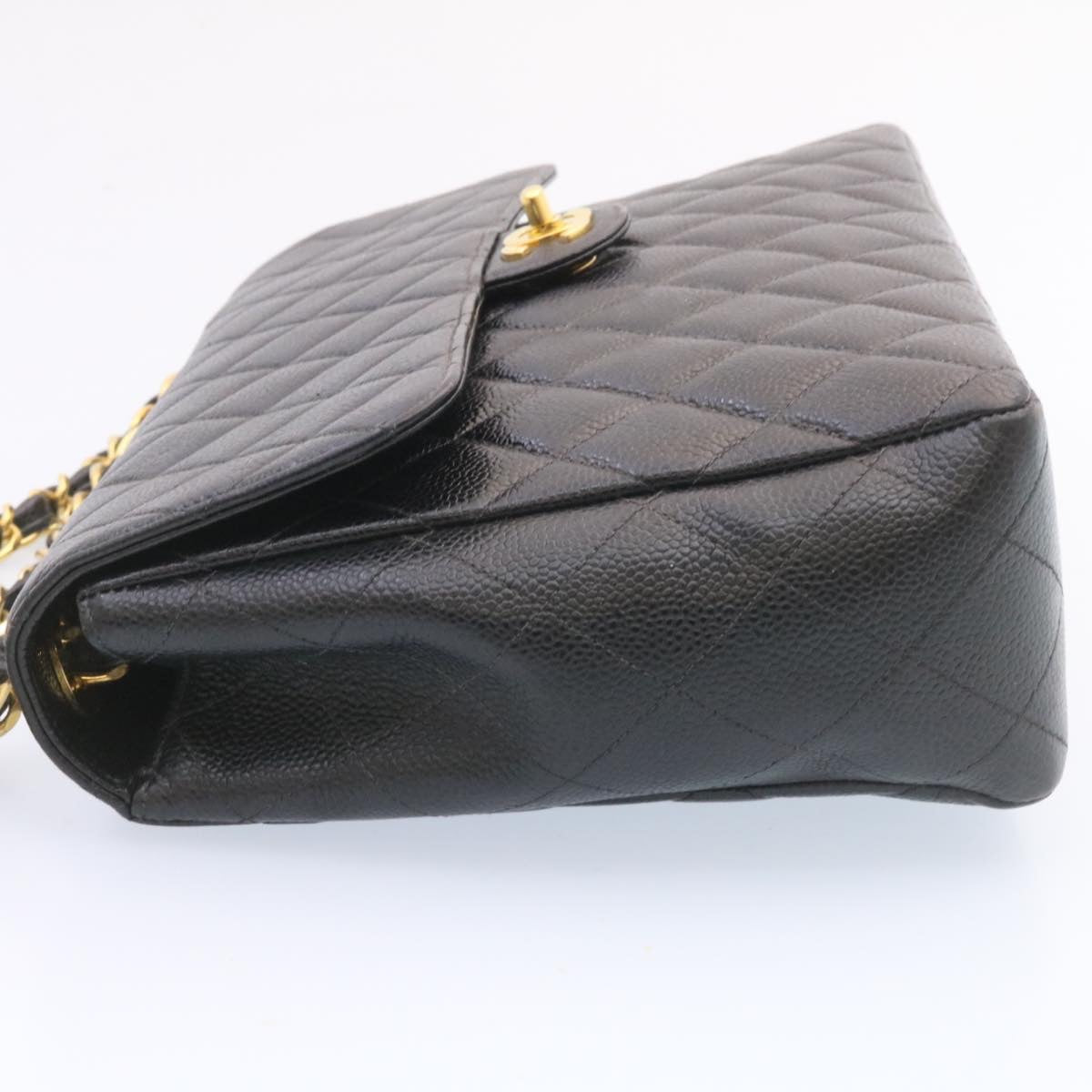 CHANEL Big Matelasse Flap Chain Shoulder Bag Caviar Skin Black Gold 25984SA