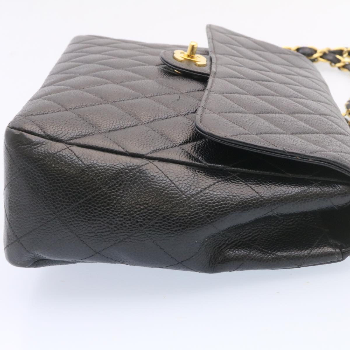 CHANEL Big Matelasse Flap Chain Shoulder Bag Caviar Skin Black Gold 25984SA
