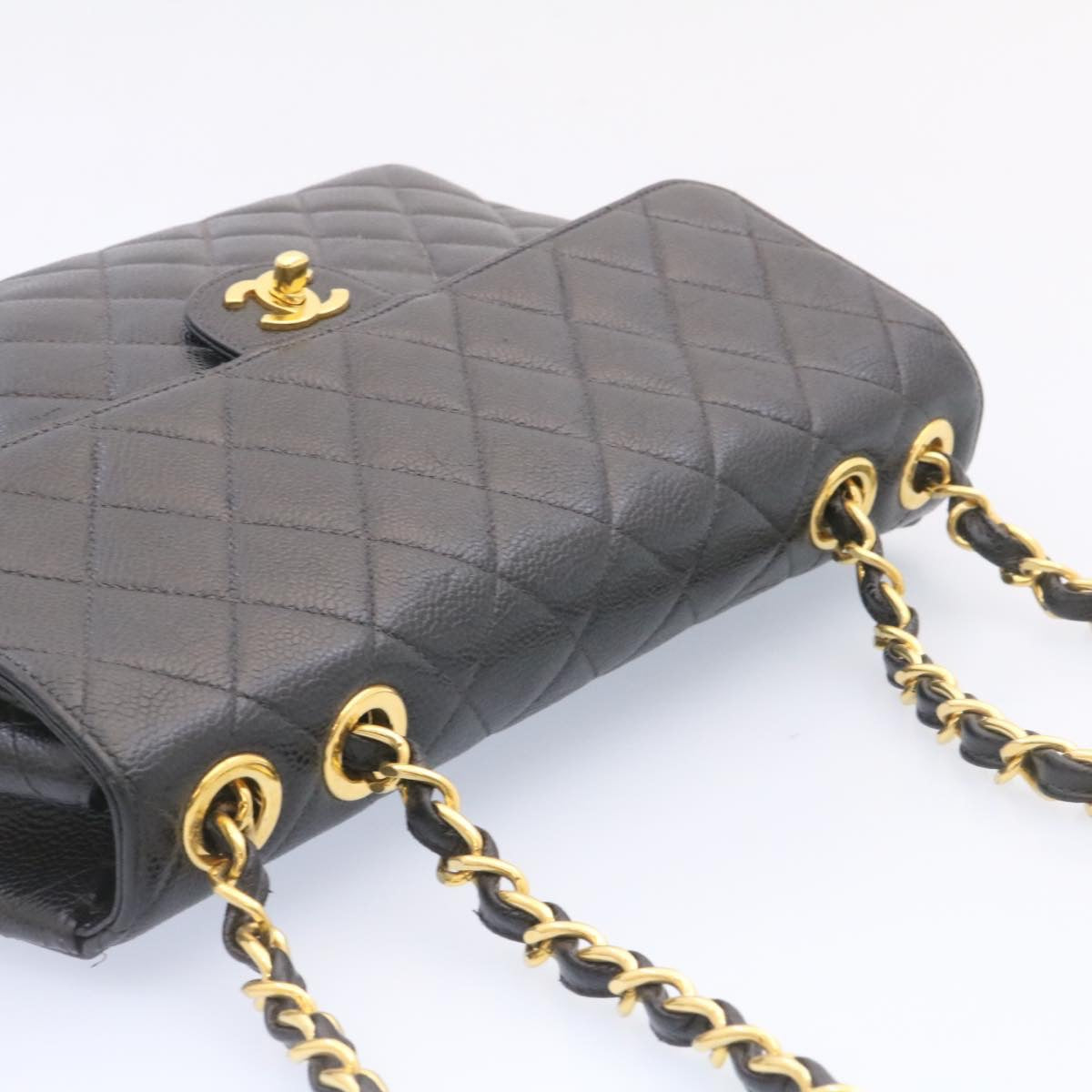CHANEL Big Matelasse Flap Chain Shoulder Bag Caviar Skin Black Gold 25984SA