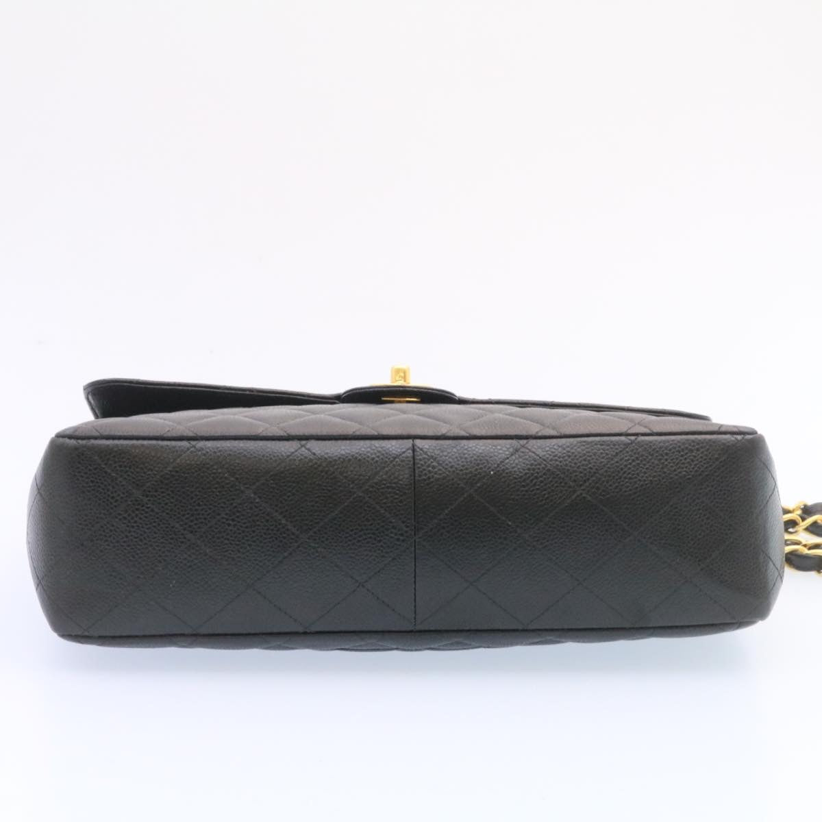 CHANEL Big Matelasse Flap Chain Shoulder Bag Caviar Skin Black Gold 25984SA