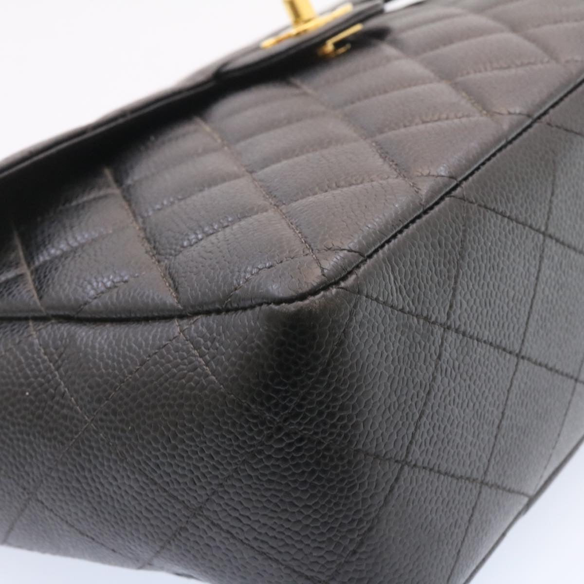 CHANEL Big Matelasse Flap Chain Shoulder Bag Caviar Skin Black Gold 25984SA