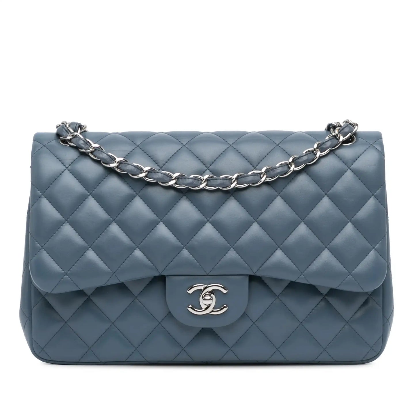 Blue Chanel Jumbo Classic Lambskin Double Flap Shoulder Bag