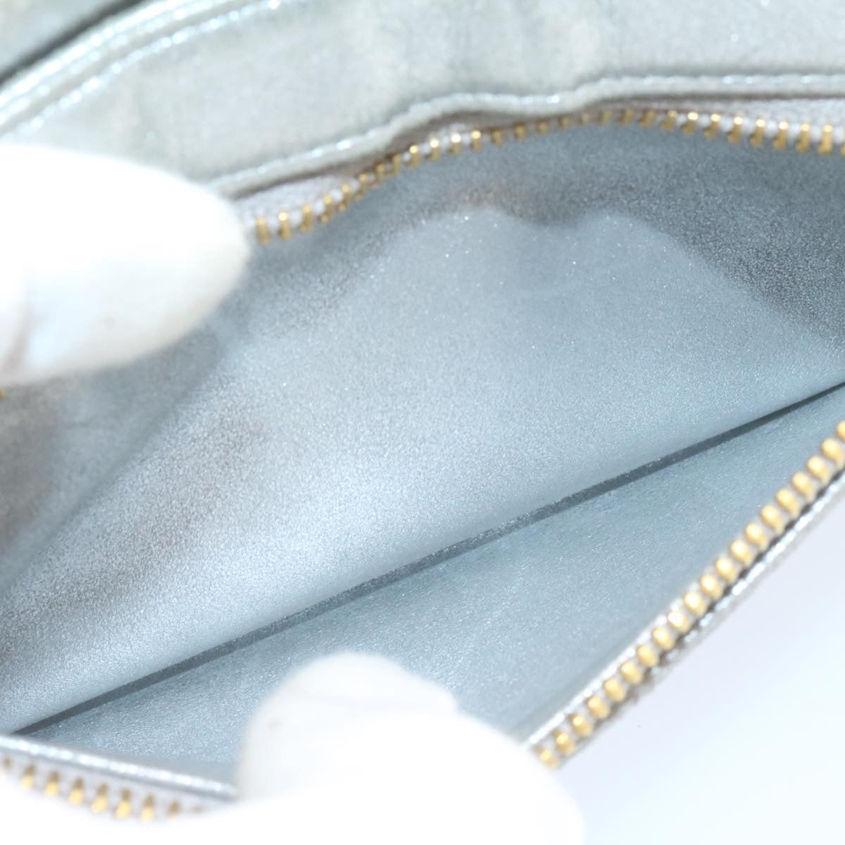 CHANEL Clutch Bag Leather Silver CC 26857A