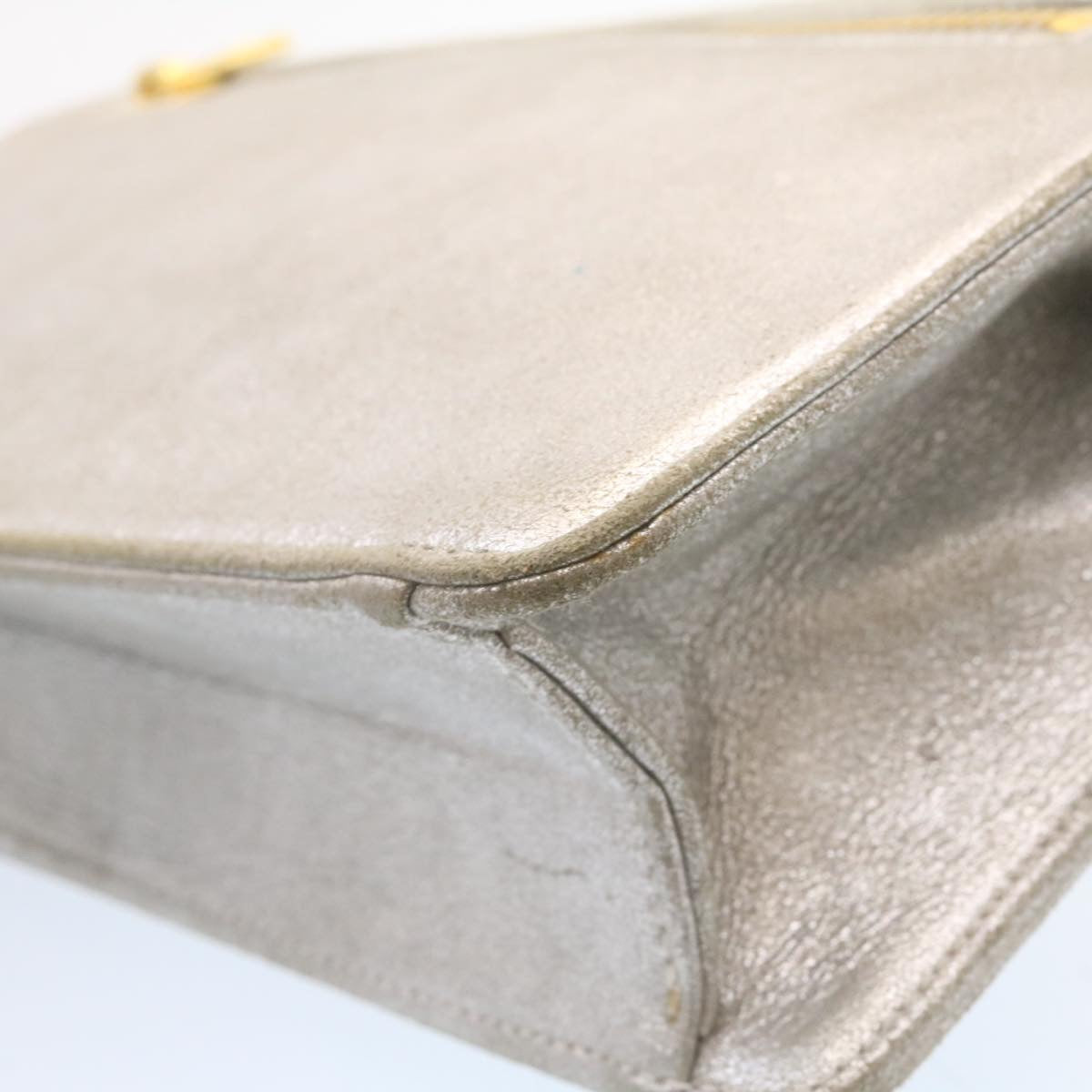 CHANEL Clutch Bag Leather Silver CC 26857A