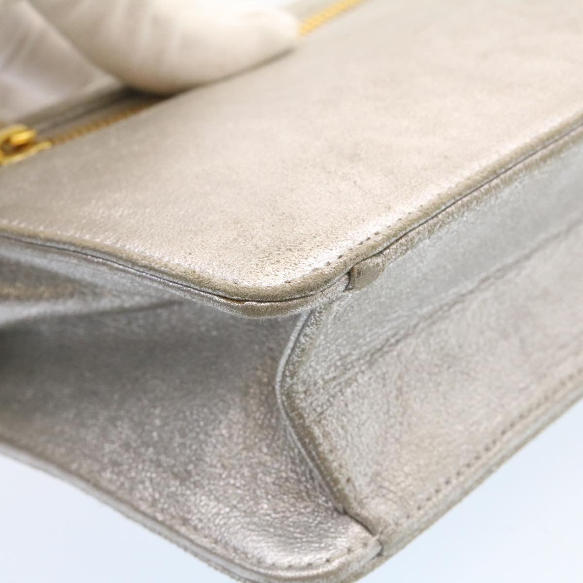 CHANEL Clutch Bag Leather Silver CC 26857A