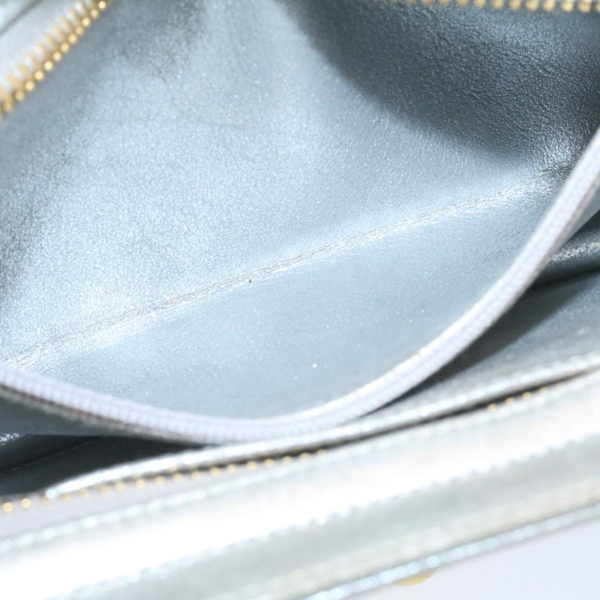 CHANEL Clutch Bag Leather Silver CC 26857A