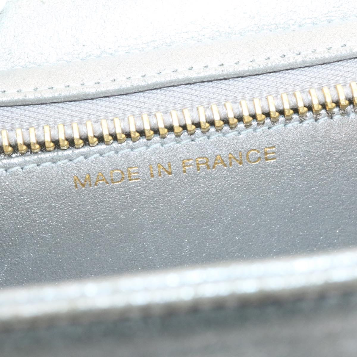 CHANEL Clutch Bag Leather Silver CC 26857A