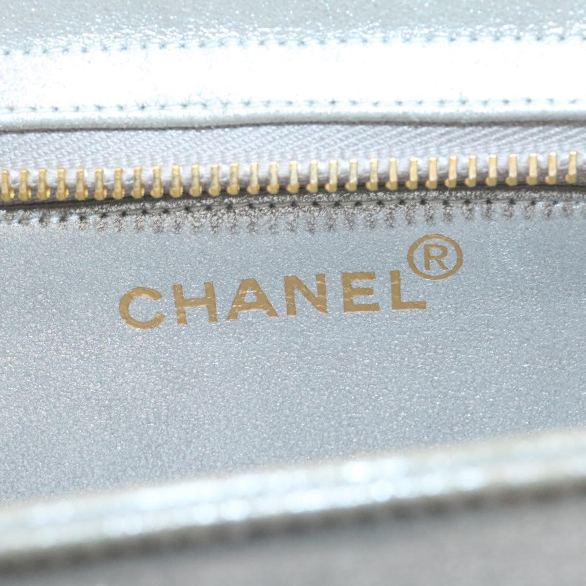 CHANEL Clutch Bag Leather Silver CC 26857A