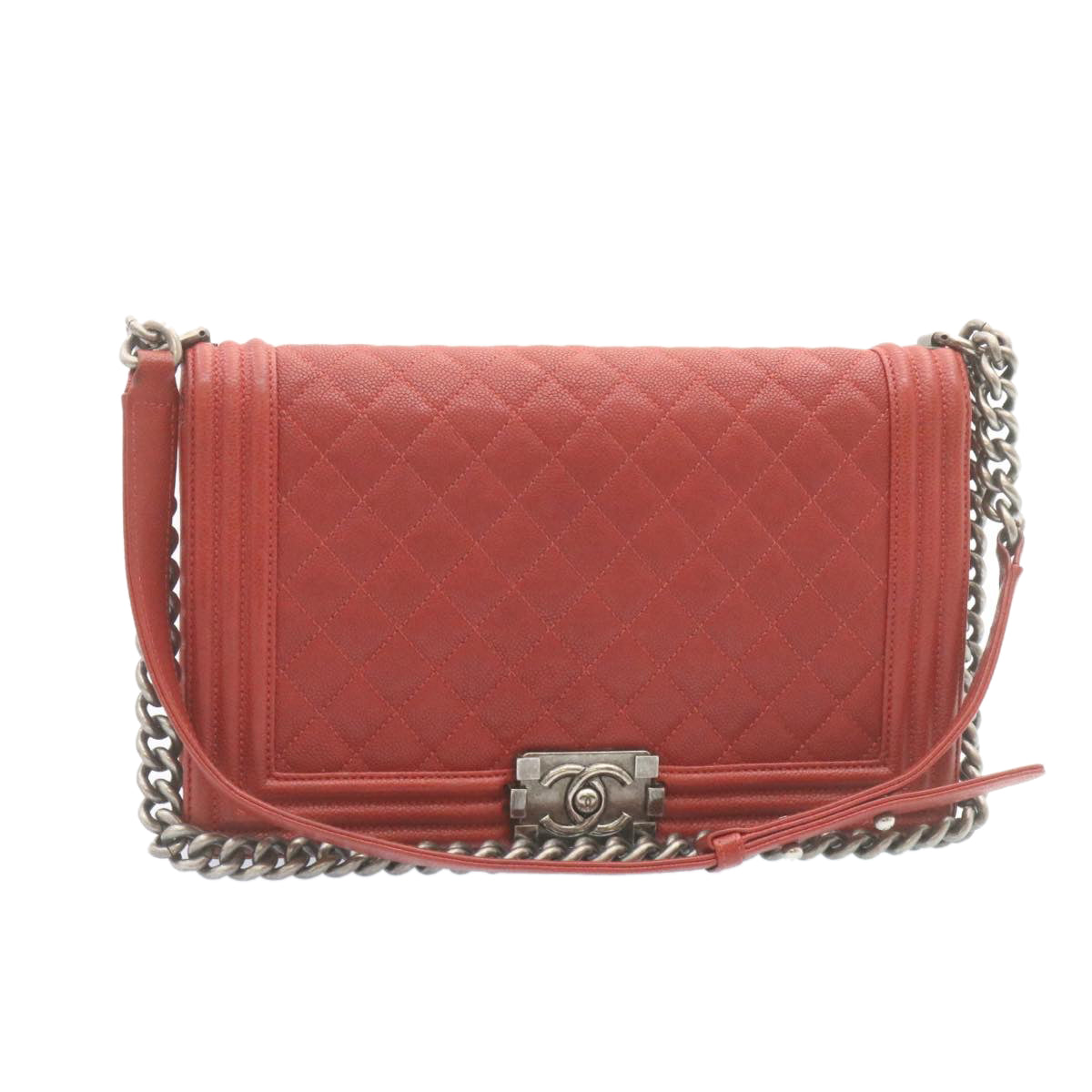 CHANEL Boy Chanel Matelasse Chain Flap Shoulder Bag Leather Red CC 28281A