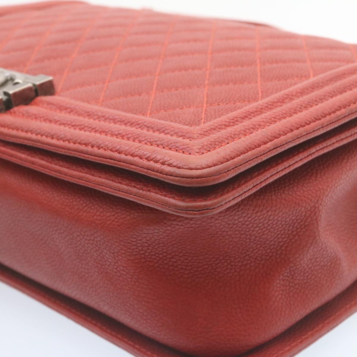 CHANEL Boy Chanel Matelasse Chain Flap Shoulder Bag Leather Red CC 28281A