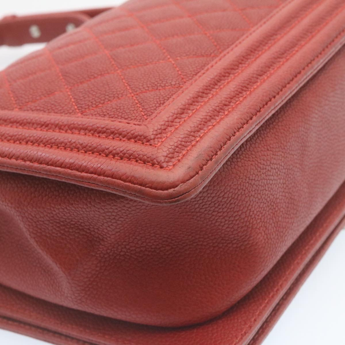CHANEL Boy Chanel Matelasse Chain Flap Shoulder Bag Leather Red CC 28281A