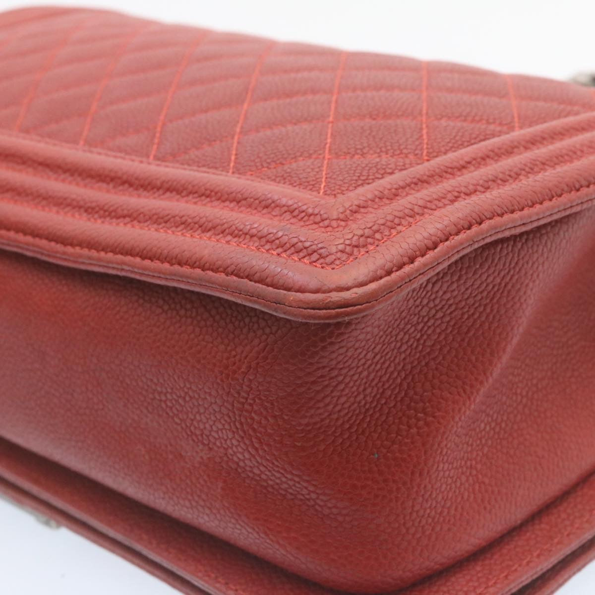 CHANEL Boy Chanel Matelasse Chain Flap Shoulder Bag Leather Red CC 28281A