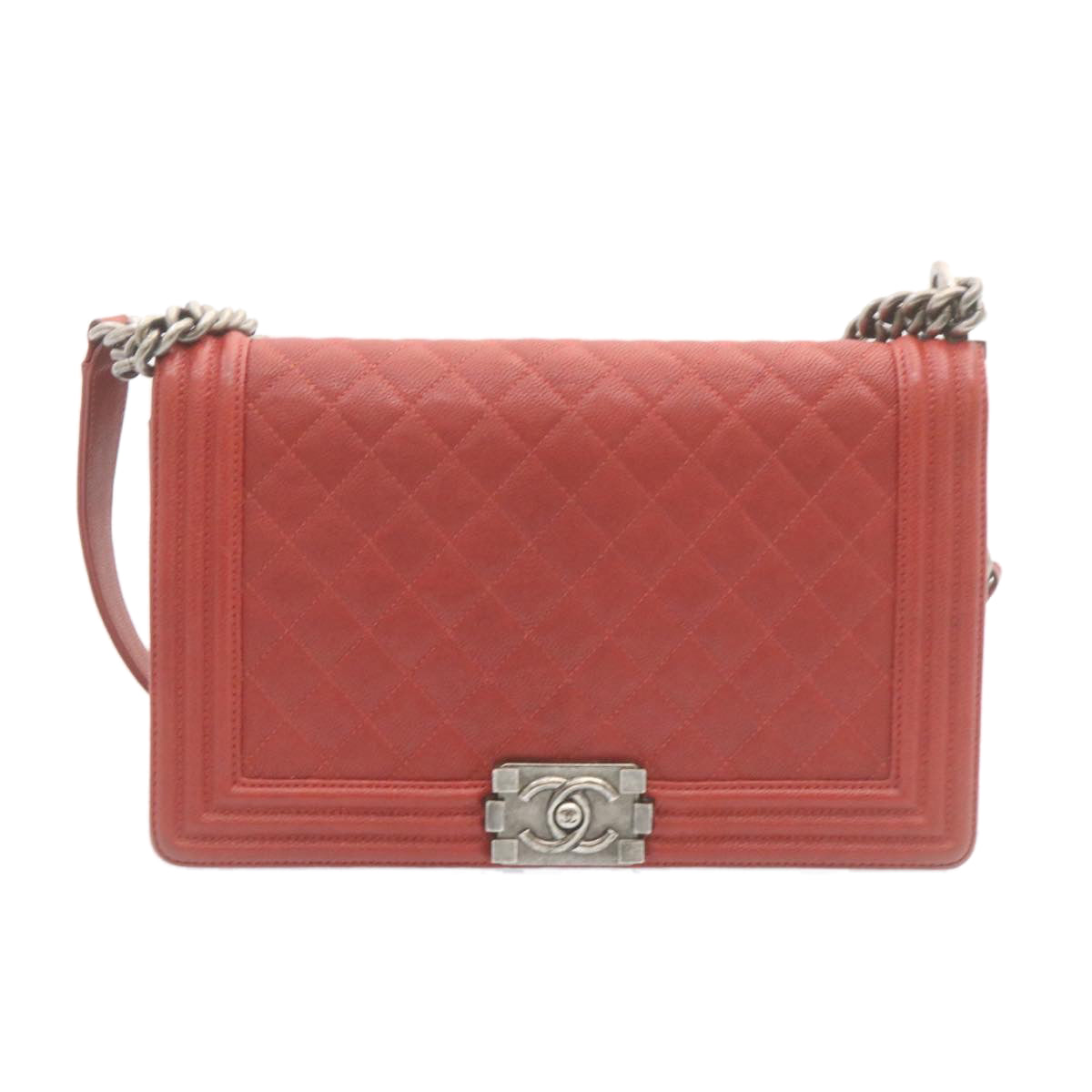 CHANEL Boy Chanel Matelasse Chain Flap Shoulder Bag Leather Red CC 28281A