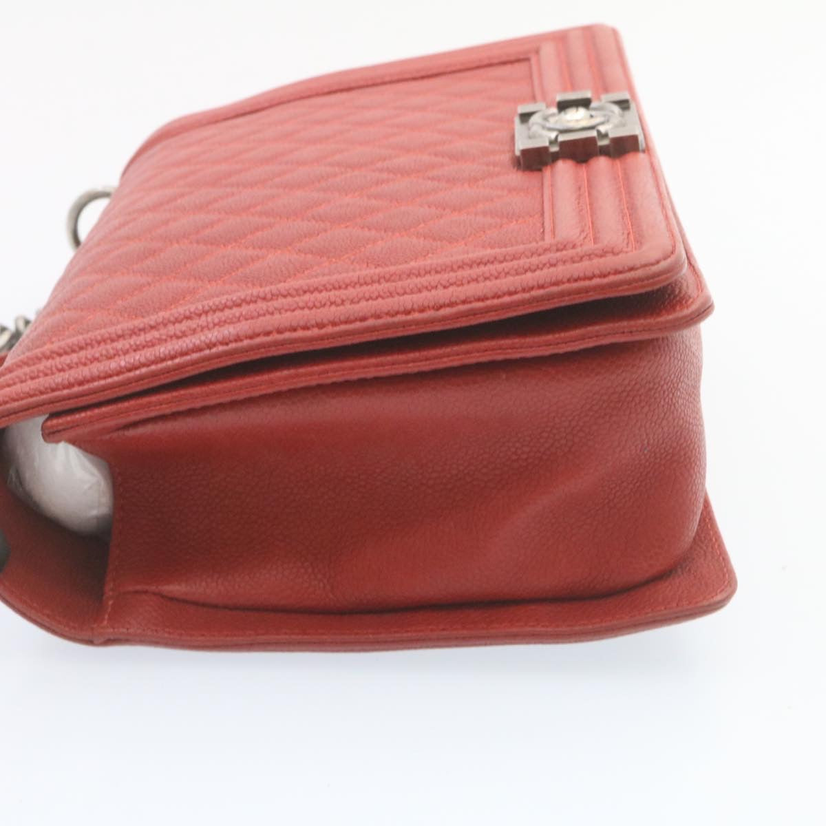 CHANEL Boy Chanel Matelasse Chain Flap Shoulder Bag Leather Red CC 28281A