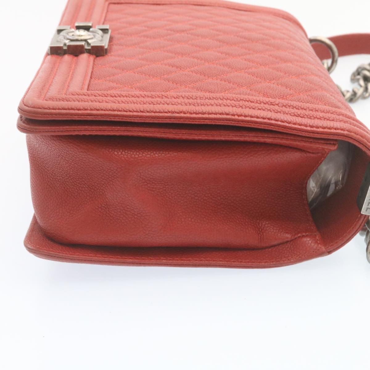CHANEL Boy Chanel Matelasse Chain Flap Shoulder Bag Leather Red CC 28281A