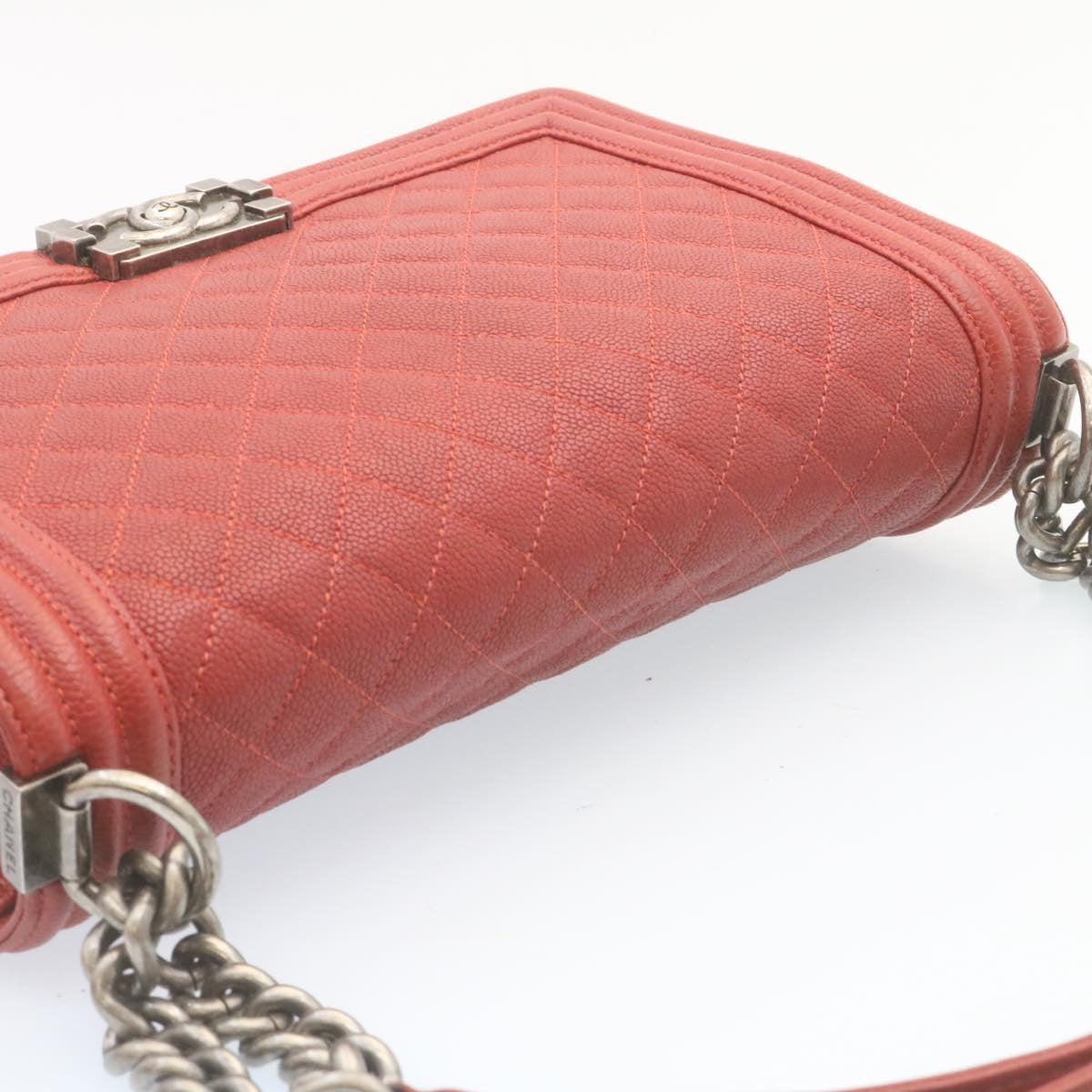 CHANEL Boy Chanel Matelasse Chain Flap Shoulder Bag Leather Red CC 28281A