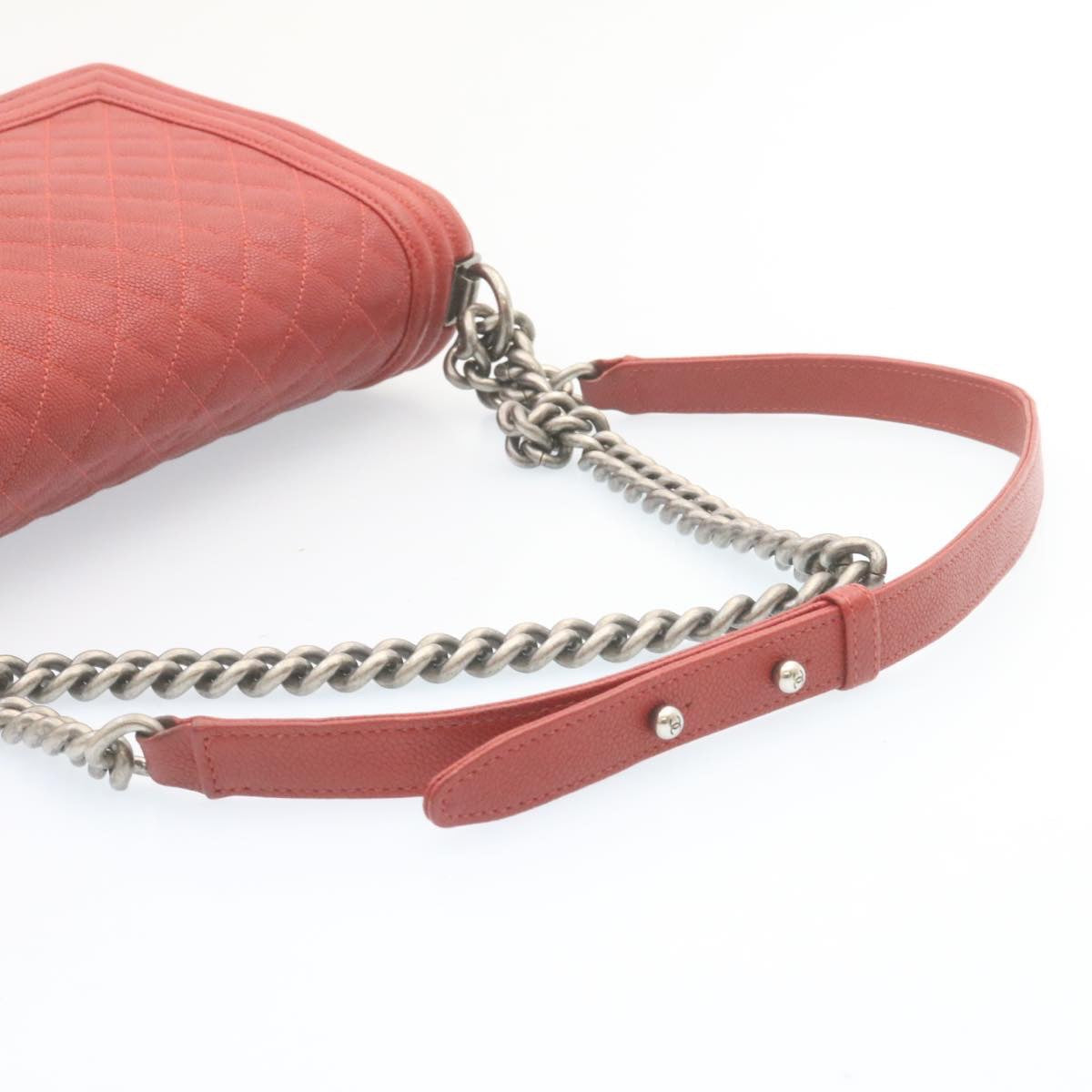 CHANEL Boy Chanel Matelasse Chain Flap Shoulder Bag Leather Red CC 28281A