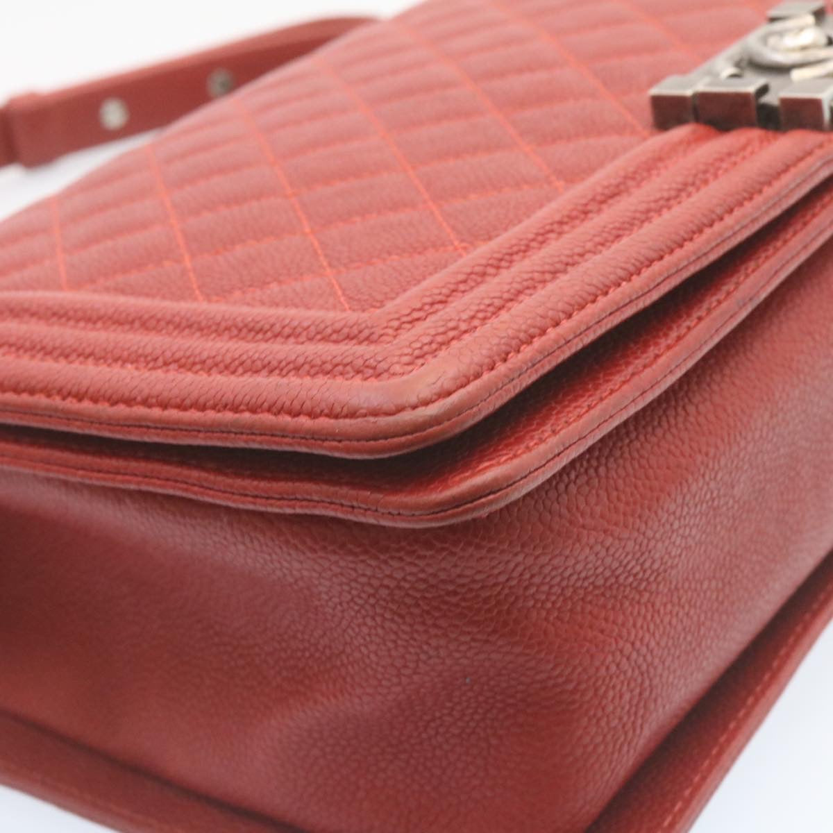 CHANEL Boy Chanel Matelasse Chain Flap Shoulder Bag Leather Red CC 28281A