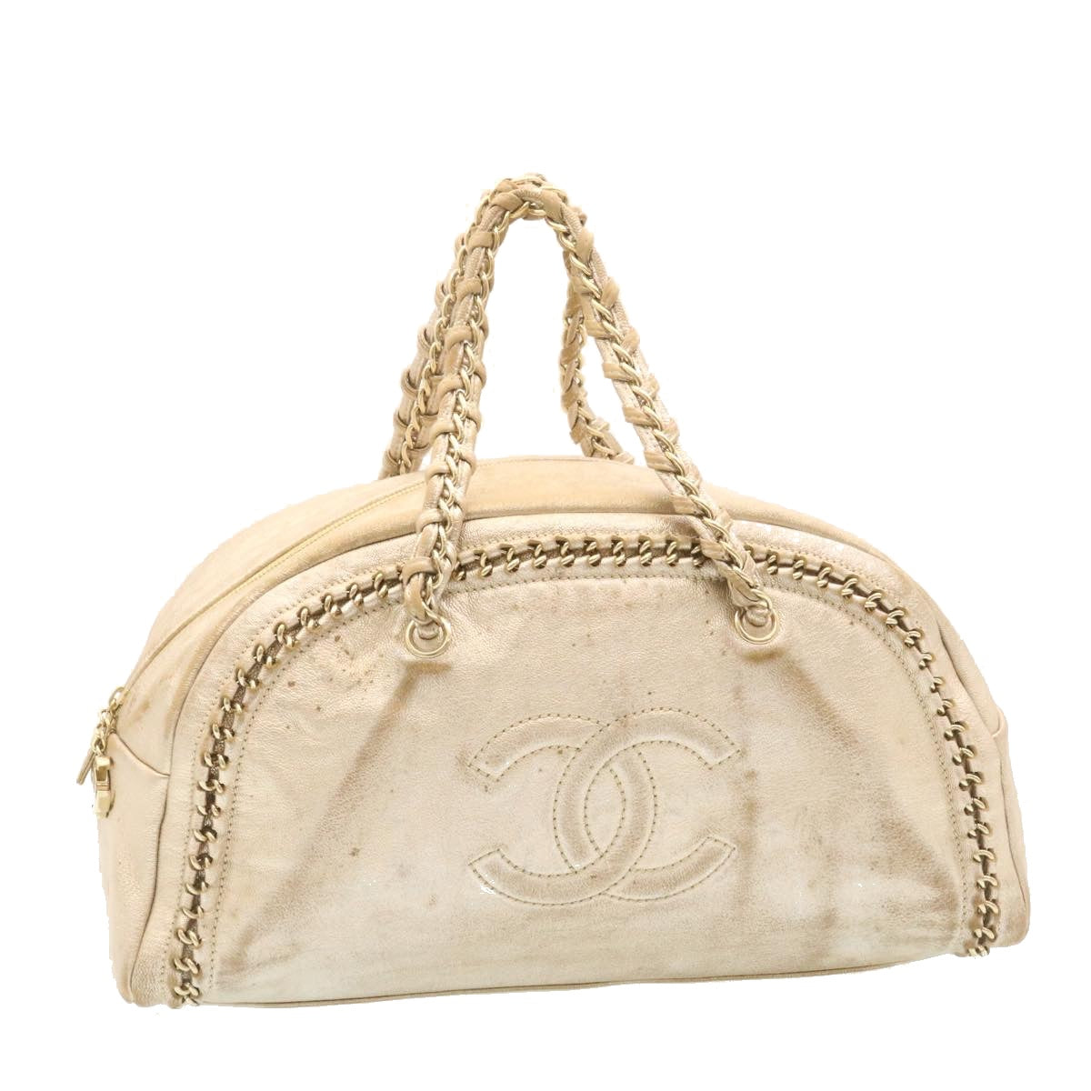 CHANEL Caviar Skin Tote Bag Leather White CC 28380A
