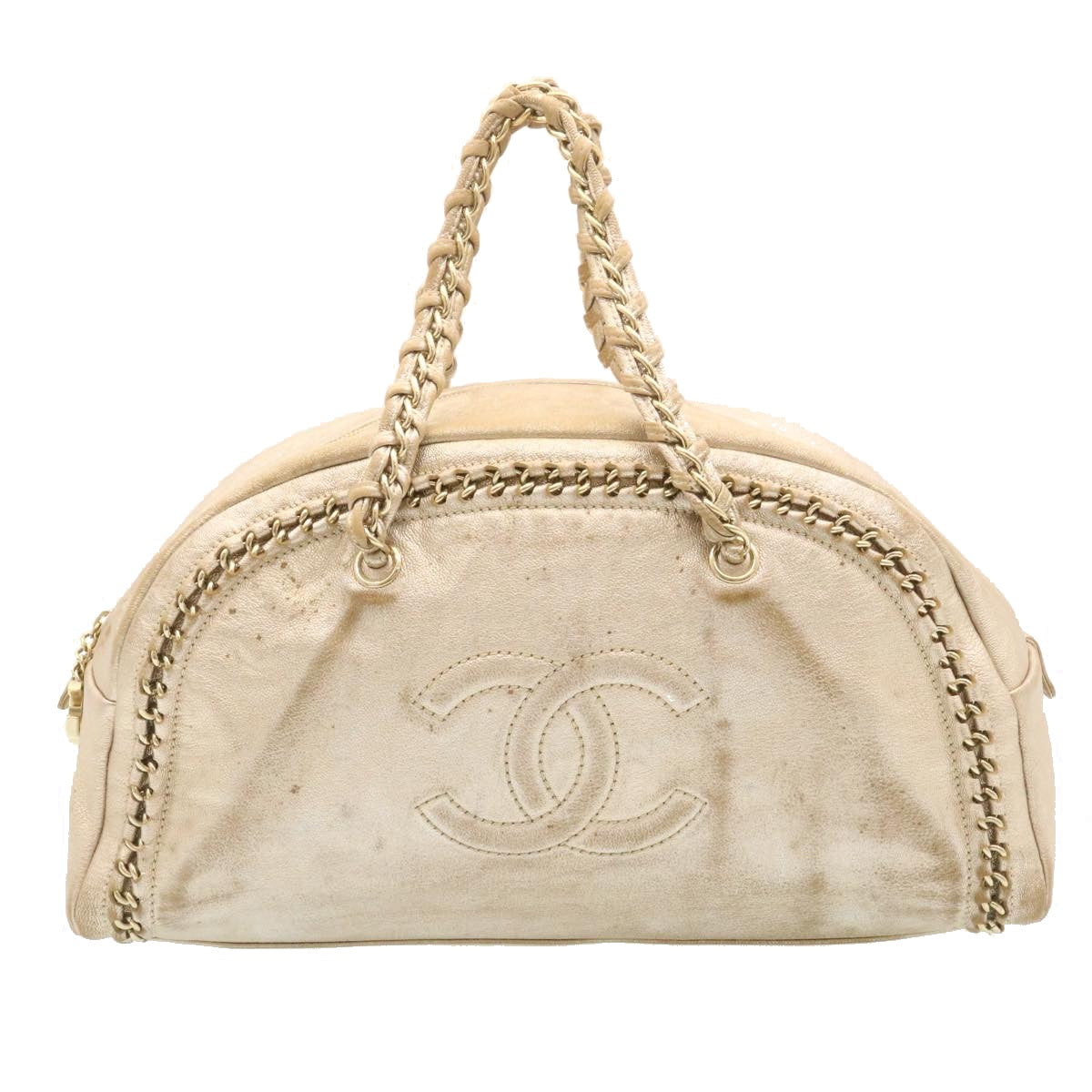 CHANEL Caviar Skin Tote Bag Leather White CC 28380A