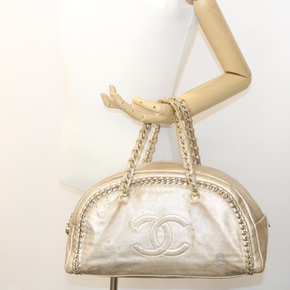 CHANEL Caviar Skin Tote Bag Leather White CC 28380A