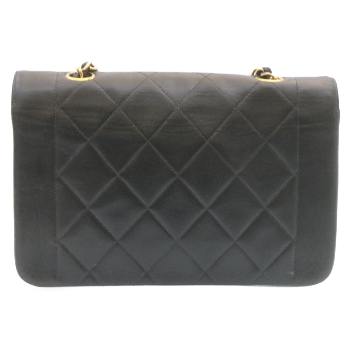 CHANEL Chain Turn Lock Diana Matelasse Shoulder Bag Lamb Skin Black 28470A