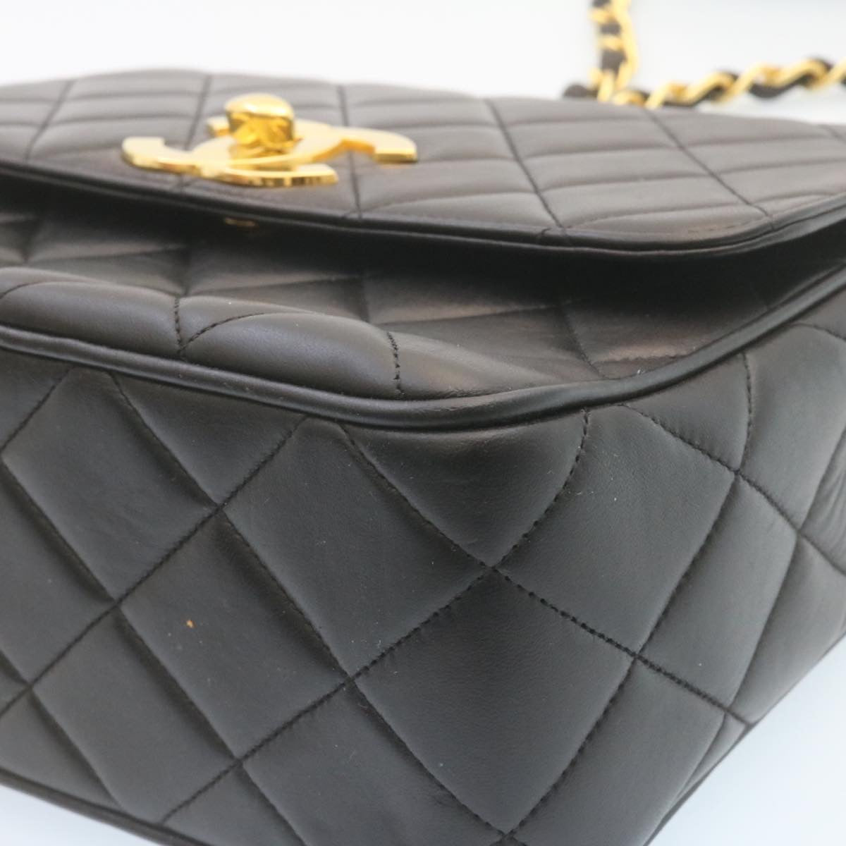 CHANEL Matelasse Chain Flap Shoulder Bag Lamb Skin Black Gold CC 28632SA