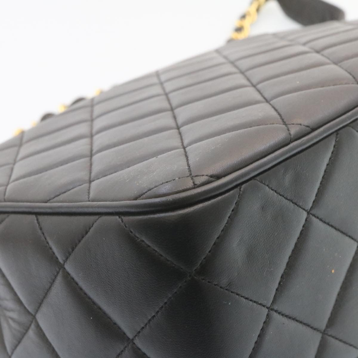 CHANEL Matelasse Chain Flap Shoulder Bag Lamb Skin Black Gold CC 28632SA
