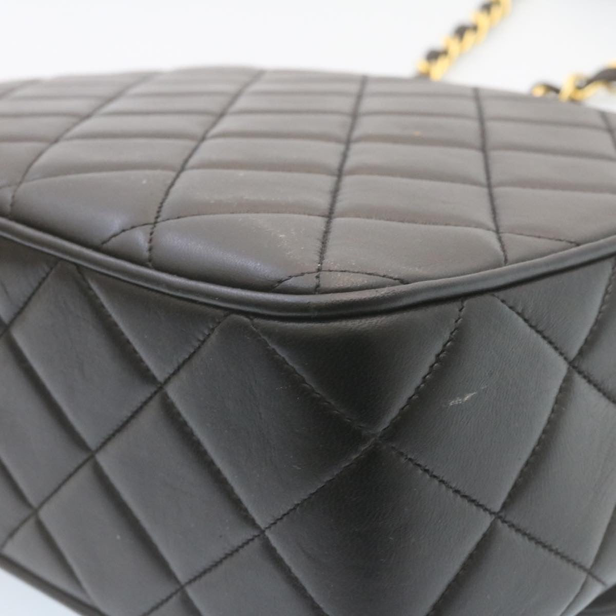 CHANEL Matelasse Chain Flap Shoulder Bag Lamb Skin Black Gold CC 28632SA