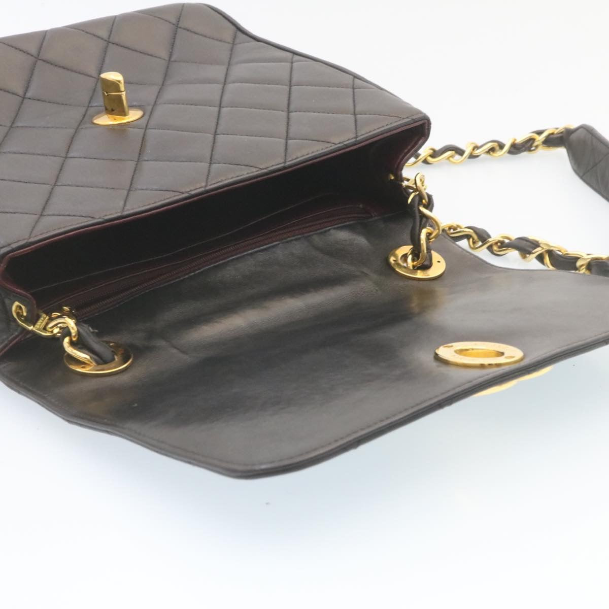 CHANEL Matelasse Chain Flap Shoulder Bag Lamb Skin Black Gold CC 28632SA