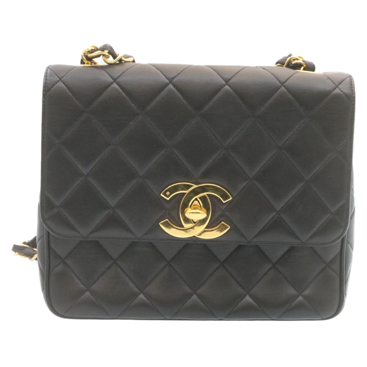 CHANEL Matelasse Chain Flap Shoulder Bag Lamb Skin Black Gold CC 28632SA
